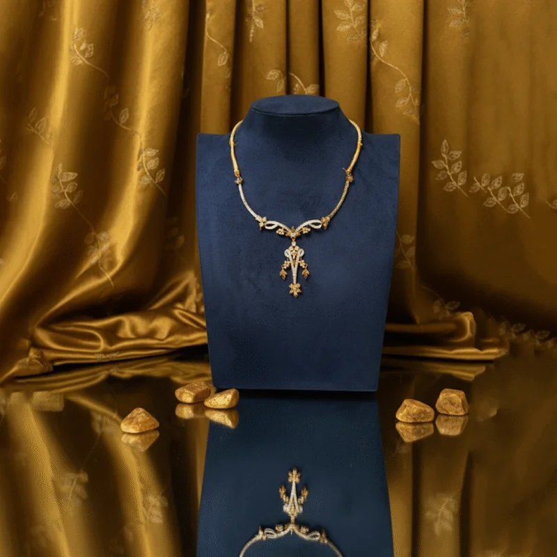 Delicate Bloom Set: Exquisite 21 Karat Gold Ensemble (2 Tola)
